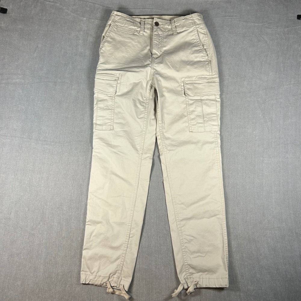 American Eagle Mens Flex Cargo Pants Khaki Tan Straight Leg 29x32 Drawstring Hem